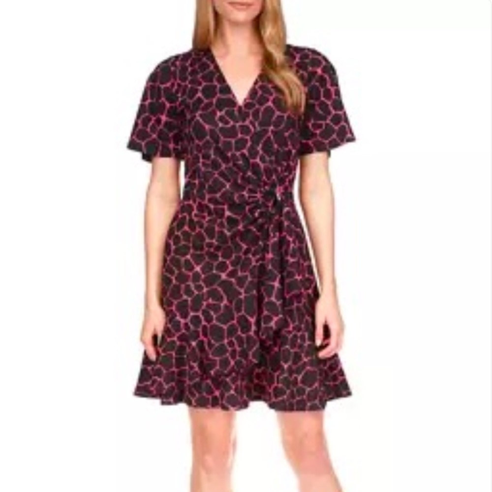 MICHAEL Michael Kors Mosaic Giraffe Printed Flutter Mini Wrap Dress in XS